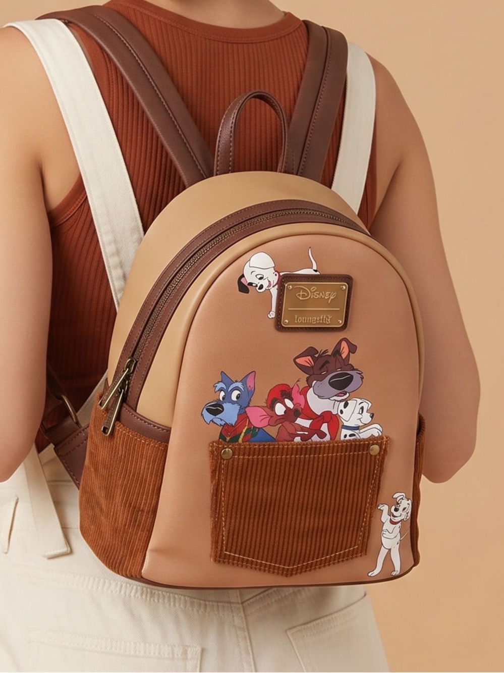 Disney x Loungefly 101 Dalmatians Brown corduroy Mini Backpack RARE